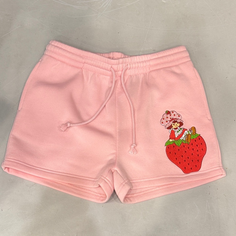 Charming Pink Athletic Shorts with Strawberry Design